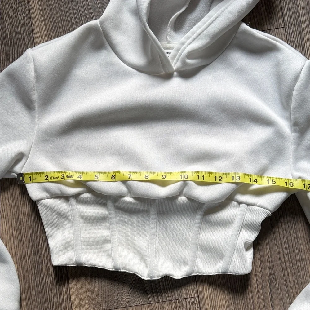 SHEIN White Cropped Ruched Hoodie with Hood
